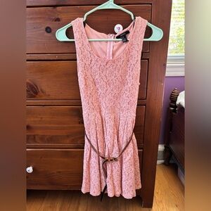 Elegant Pink Lace Dress with belt, size medium